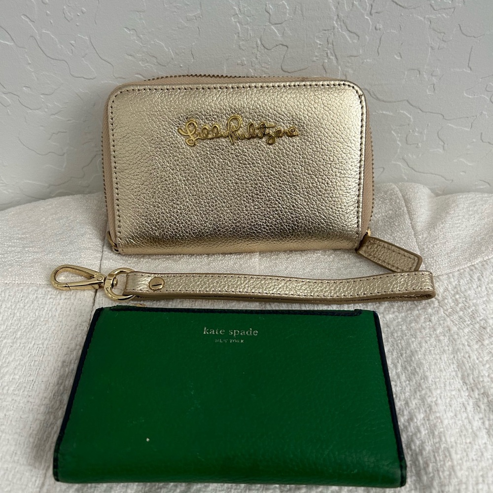 Kate Spade Green Wallet and LiliPulitzer Gold Wristlet BUNDLE